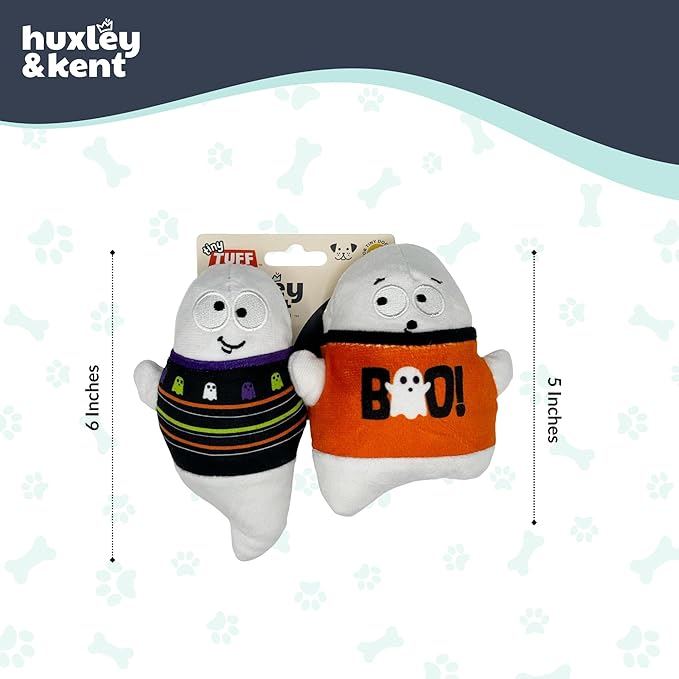 Huxley & Kent Halloween Funny Dog Toy w/Squeaker – Power Plush Squeaky Dog Toys for Small Dogs – Durable Small Stuffed Animal for Indoor Play & Fetch - Tiny Tuff Boo Buddies 2pk