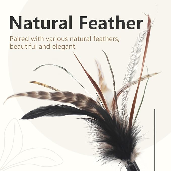SONGWAY Cat Feather Wand Toy - Cat Teaser Toy Wand with 4 Flexible Spring Feather Refills, Interactive Cat Toys for Indoor Cats Kitten