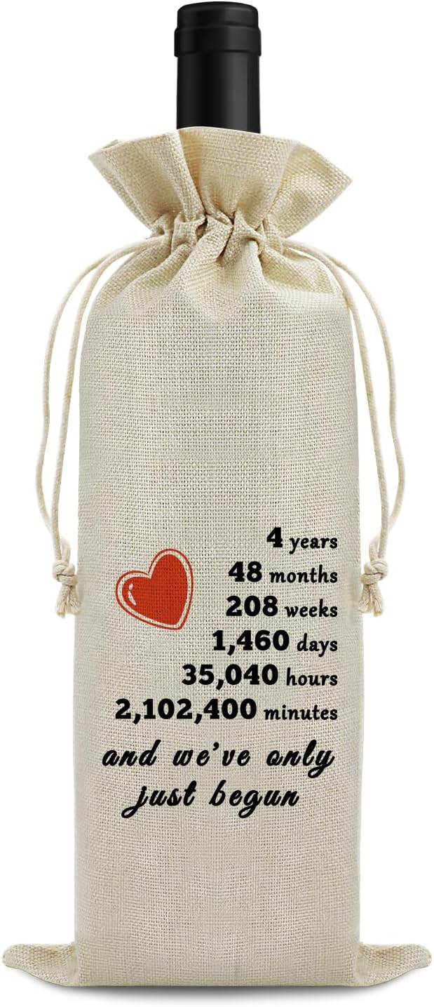 4th Anniversary Wine Bag for Him Her Four Years Anniversary Wedding Gift for Husband Wife 4 Years Dating Anniversary for Men Women 4 Years of Marriage Gift Birthday Christmas Gift Wine Gift Bag