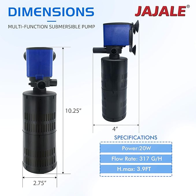 Water Pump 320 GPH 3-in-1 Submersible Internal Filter Aquarium Powerhead Water Pump Ultra Quiet for Aquarium,Fish Tank-4 Pack