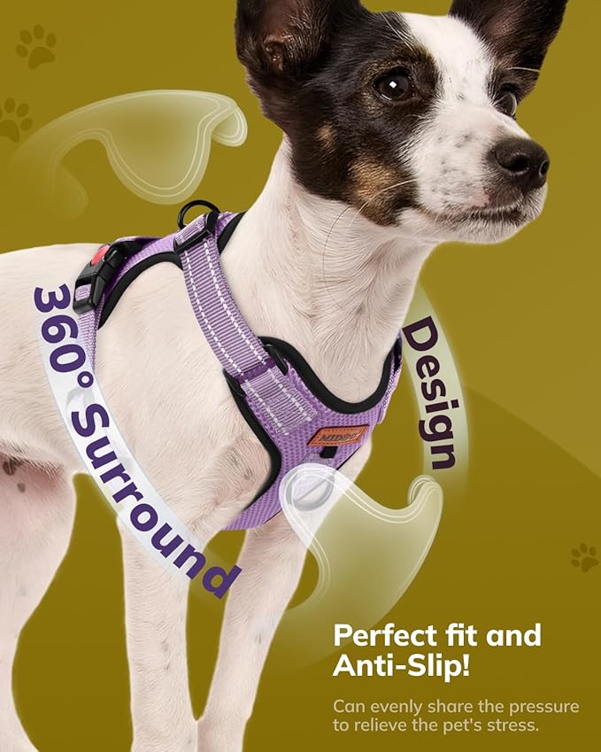 MIDOG No-Pull Dog Harness | Adjustable & Reflective Pet Harness Leash Set for Small Medium Large Dogs Walking, Training| No Choke, Front Clip, Soft Padded Vest with Easy Control Handle - Purple, XL
