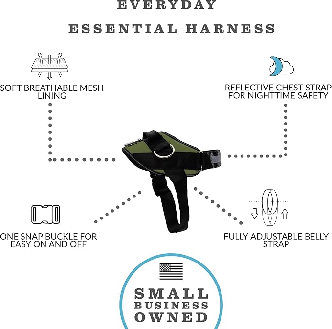 ShawnCo Essential Dog Harness, No-Pull Pet Vest with 3 Leash Clips, No Choke, Reflective, Adjustable and Padded, for Easy Walking and Training for Small, Medium and Large Dogs (Olive Green, XL)