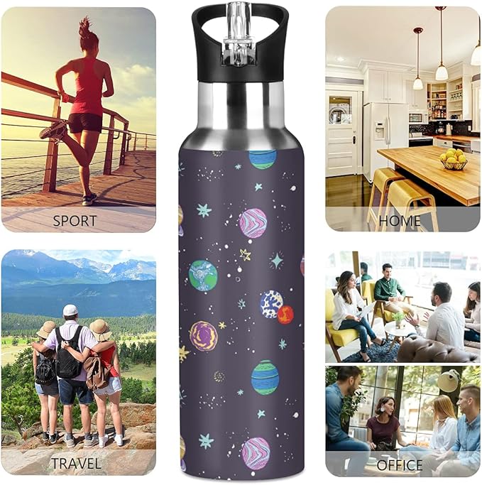 MNSRUU Insulated Water Bottle with Straw, Rainbow and Unicorns Stainless Steel Flasks for Sports Cycling Hiking School
