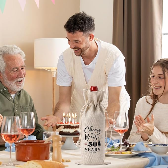 50th Birthday Decorations for Her Women Him, 50th Birthday Gifts for Her Wine Bag, 50 Years Old Birthday Wine Gifts Bag, Fifty Birthday Gifts for Women Her Sister Friends Wine Gift Bag