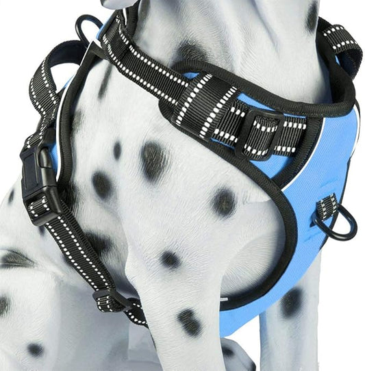 PoyPet No Pull Dog Harness, Reflective Comfortable Vest Harness with Front & Back 2 Leash Attachments and Easy Control Handle Adjustable Soft Padded Pet Vest for Small to Large Dogs (Light Blue,M)