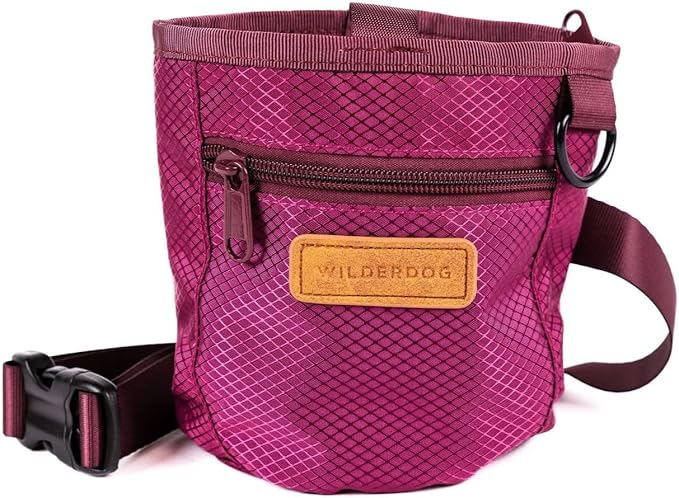 Wilderdog Dog Training Treat Pouch with Magnetic and Zipper Closure, Carabiner Attached, Adjustable Waist Strap - Magenta