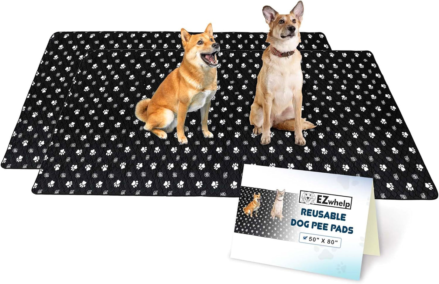 EZwhelp Reusable Dog Pee Pads, Washable Waterproof Mats for Dog Potty Training or Whelping Pads, 50x80 Inch, 2 Pack