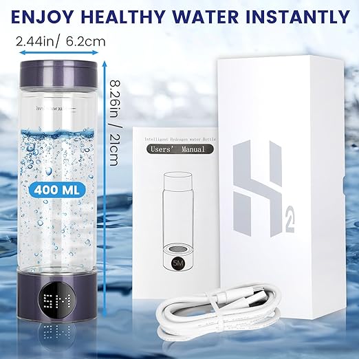 Hydrogen Water Bottle 2024, 400ML Portable Hydrogen Water Bottle Generator 5 Minute Rapid Electrolysis 1500PPB, Hydrogen Water Ionizer Machine 1500mAh Battery, For Home Office Travel (Purple)