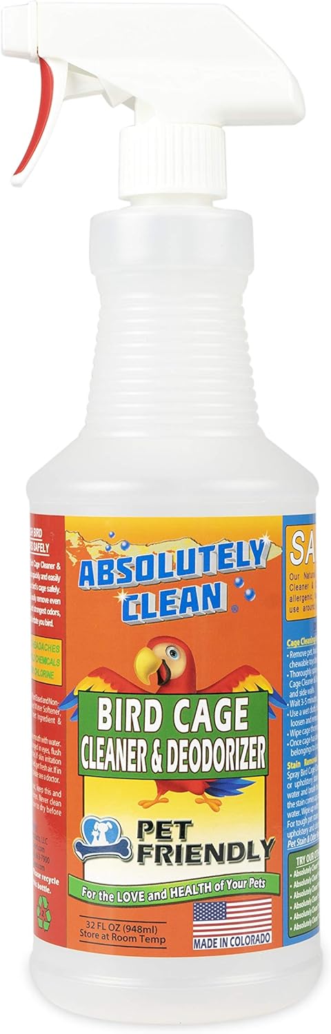 Absolutely Clean Amazing Bird Cage Cleaner and Deodorizer - Just Spray/Wipe - Safely & Easily Removes Bird Messes Quickly and Easily - Made in The US - Fragrance Free (32oz Pack of 1)