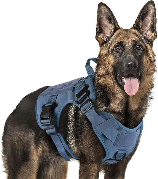 rabbitgoo Tactical Dog Harness for Large, Heavy Duty Pet Harness with Handle, No-Pull Service Vest Large Breed, Adjustable Military Dog Vest for Training Hunting Walking, Blue, XL