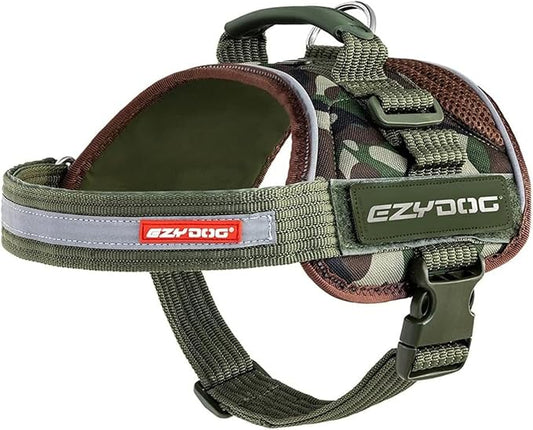 EzyDog Convert Dog Harness – Trail-Ready Rugged Harness for Walking, Hiking & Outdoors with Reflective Piping, Badge Attachment Points, Traffic Handle, & Comfort Lining (XX-Large, Green Camo)