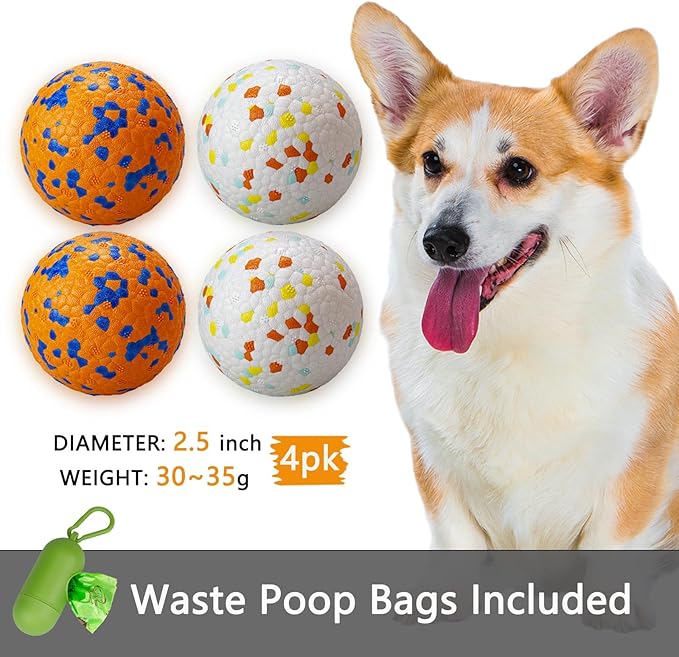 4 Pack Super Bouncy Dog Balls, Fun Indestructible Tennis Balls for Aggressive Chewers, Durable Floating Fetch Toys for Small Dogs with Lifetime Replacement