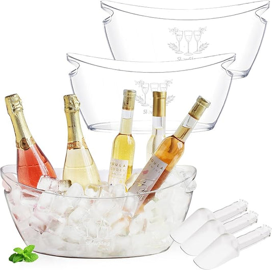 3Pcs Ice Buckets for Parties, 5.5L Ice Bucket with Scoop, Acrylic Champagne Bucket,Plastic Tub for Cocktail Bar, Clear Ice Bucket Beverage Tub for Champagne, Wine, Beer Bottles