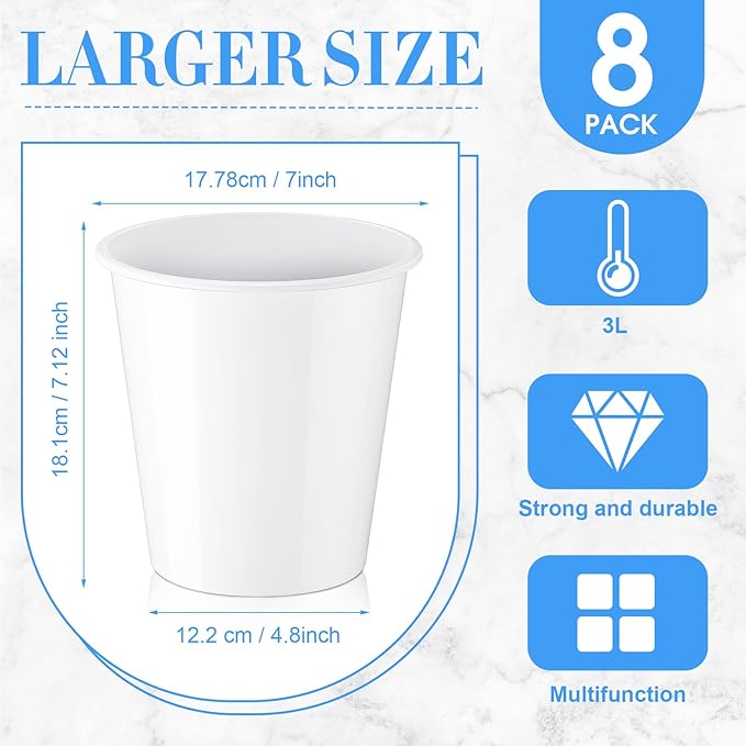 Layhit 24 Packs Plastic Ice Buckets for Parties 3 Liters Wine Bucket Portable Ice Holder for Party Disposable Wine Cooler for Wedding Party Beverage Champagne Soda and Beer(White)