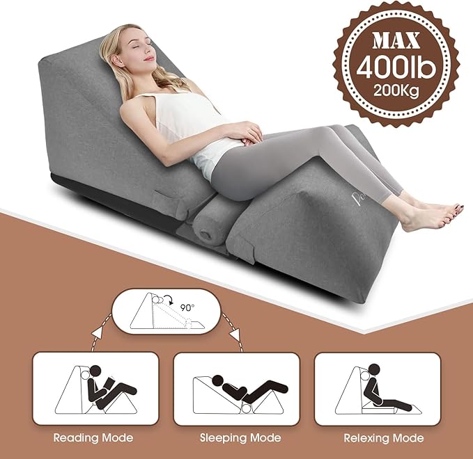 Inflatable Wedge Pillow Set for Indoor&Outdoor Lounge Chair 0-90° Infinite-Angle Adjustable Lying Game Pillow, Wedge Pillow for Back Pain Relief Portable Lawn Chair Outdoor Chair