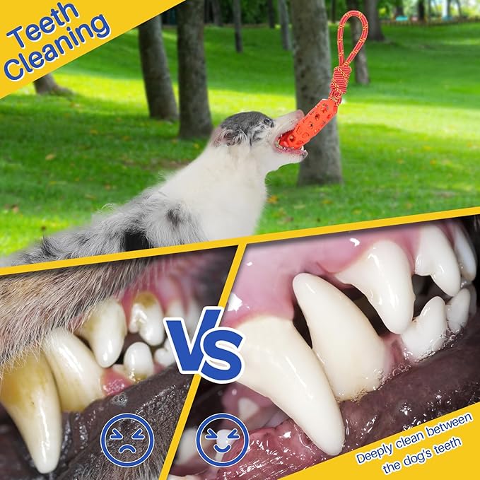 5 Pack Squeaky Dog Rope Toy & Treat-Dispensing Toys for Medium Large Dogs, Interactive Tug of War Dog Toys for Slow Feeder/Training/Playing