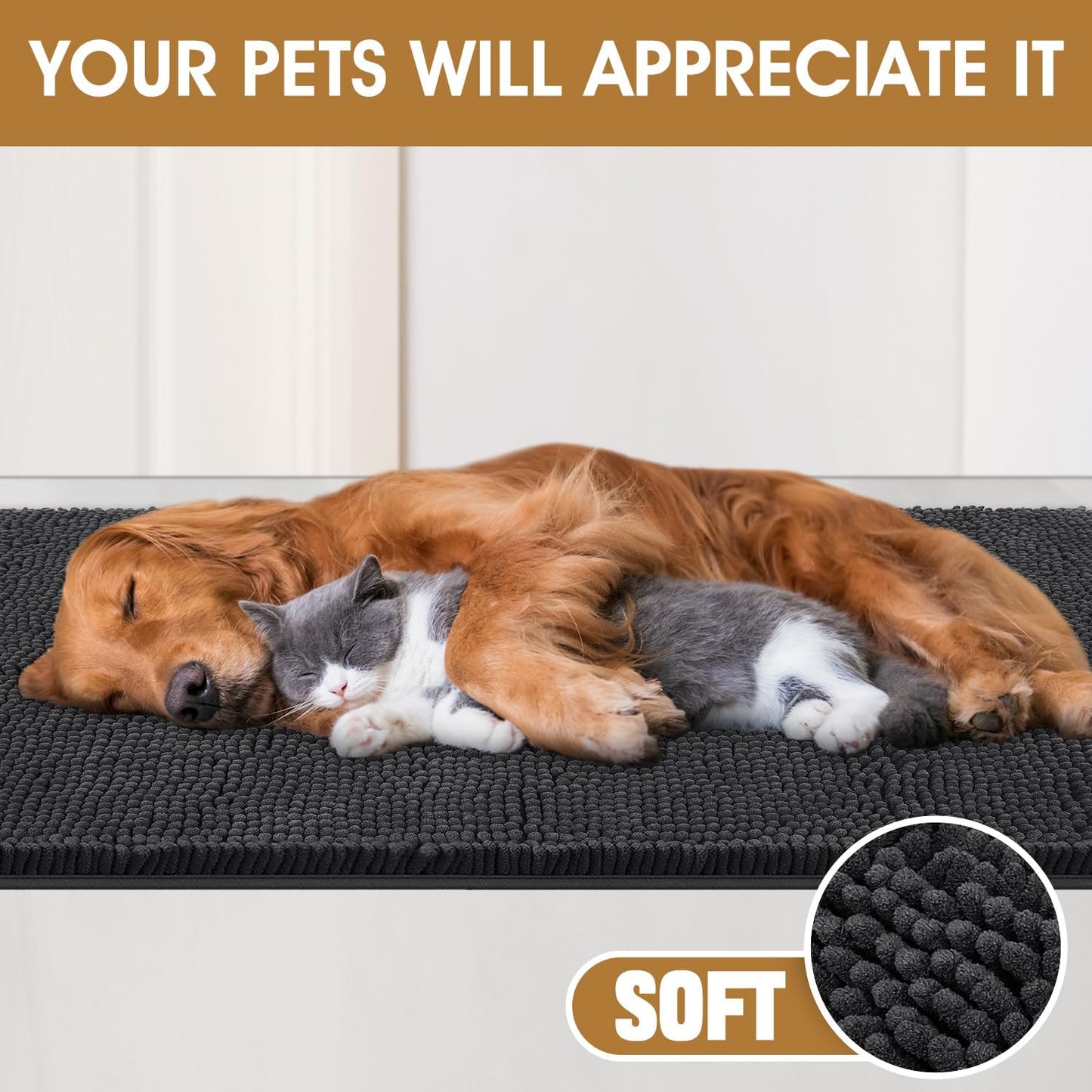 IM HOME Extra Large Dog Door Mats for Muddy Paws, Chenille Absorbent Dog Mats, Non Slip Heavy Mud Mat for Dogs, Soft Pet Mat for Entryway, Mud Paws, Inside Floor,71" x 25", Dark Grey