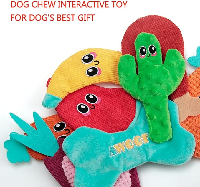AWOOF Dog Toys No Stuffing, Crinkle Dog Toys for Aggressive Chewer Large Breed 8 Packs Flat Stuffless Puppy Doggie Toys Tough Durable Interactive Teething Dog Chew Toys for Small Medium Large Dogs