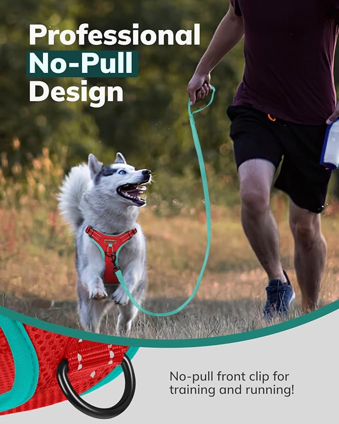 MIDOG No-Pull Dog Harness | Adjustable & Reflective Pet Harness Leash Set for Small Medium Large Dogs Walking, Training| No Choke, Front Clip, Soft Padded Vest with Easy Control Handle - Red, L