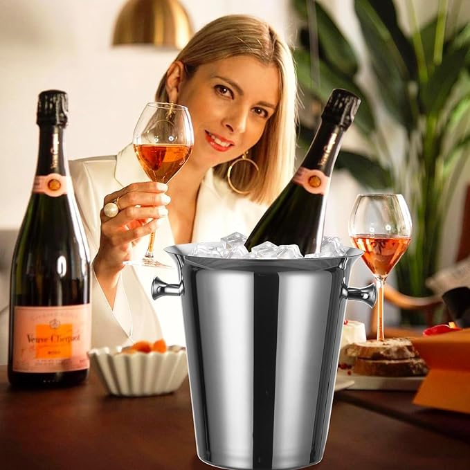 Ice Bucket with Stand Standing Champagne bucket for Party Stainless Steel Wine Bucket Wine Cooler with Stand 5L Wine Chiller for Bar Ktv Weding