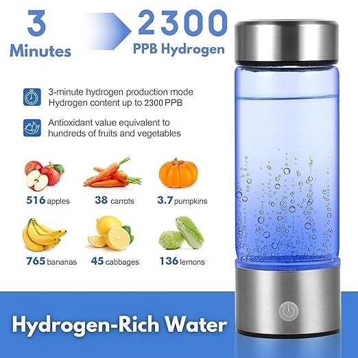 Hydrogen Water Bottle Generator - 420ml Portable Hydrogen Water Ionizer with PEM SPE Technology, Rapid Electrolysis in 3 Minutes, Rechargeable, Perfect for Office, Travel, Exercise, and Gifts