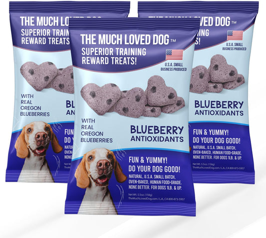 The Much-Loved Dog!™ Blueberry Dog Treats – Natural Biscuits for Small Dogs & Large Breeds – Healthy Puppy Treats for Small Dogs Made in USA, Training Snacks for All Breeds (3 Pack, Blueberry)