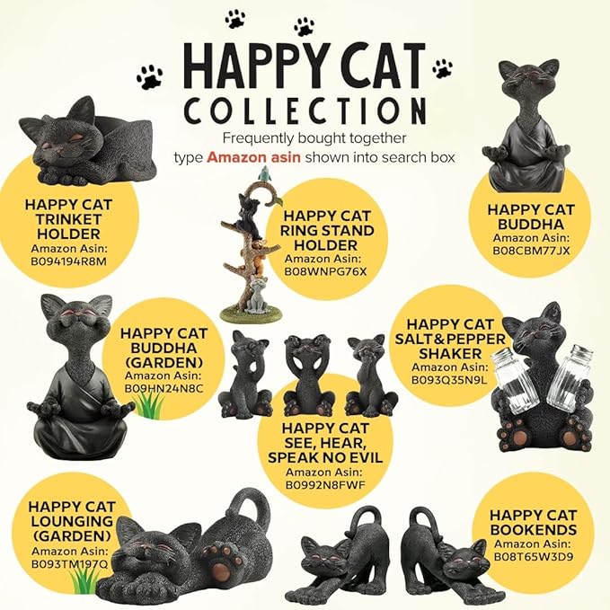 JFSM INC. Whimsical Black Cat Smiling Figurine Cat Home Office Decoration - Happy Cat Collection - Gifts for Cat Lovers, Cat Lover Gifts for Women, Cat Lover Gifts for Men