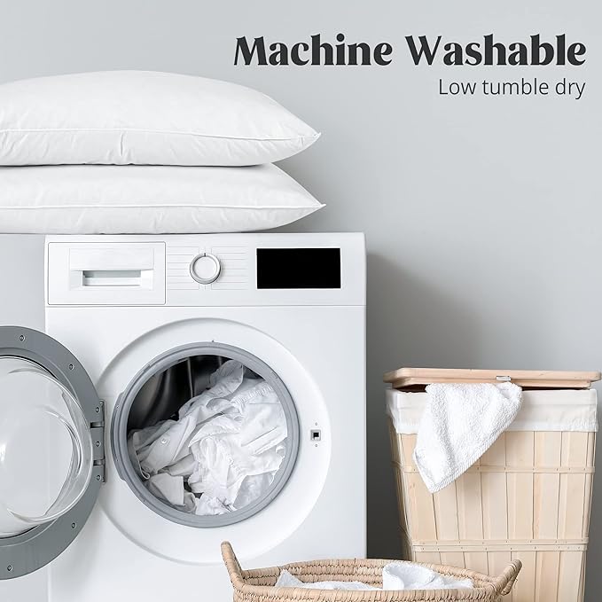 Feather Pillows with 100% Cotton Cover, Set of 2 Gusseted Bed Pillows for Sleeping, King Size