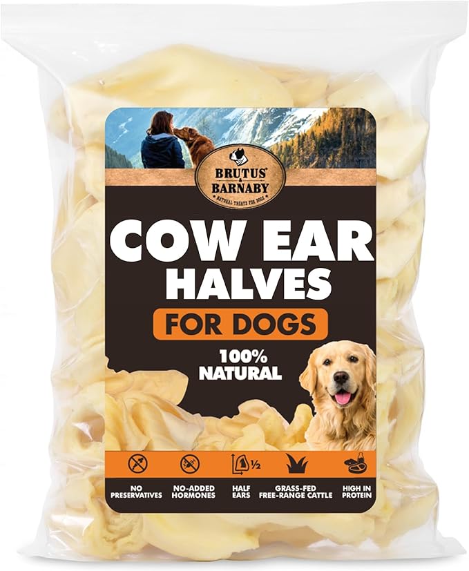 Cow Ears for Dogs – Halves 100 ct, Thick Cut, Grass-Fed Angus Beef, All-Natural No-Rawhide Dog Treat Alternative