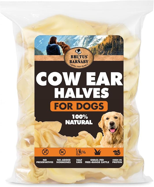 Cow Ears for Dogs – Halves 100 ct, Thick Cut, Grass-Fed Angus Beef, All-Natural No-Rawhide Dog Treat Alternative