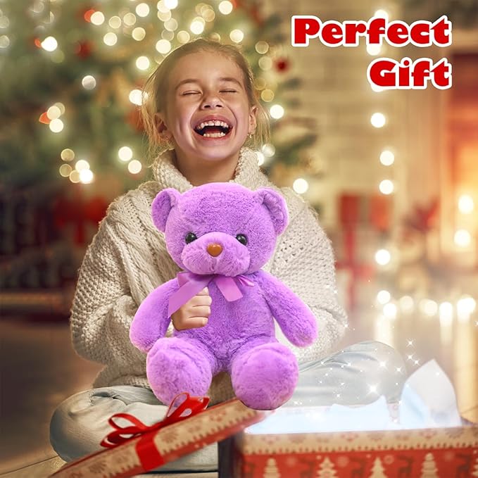Purple Teddy Bear Stuffed Animals 13" Soft Cuddly Stuffed Teddy Bear Plush Toys Cute Birthday Mother's Day Valentine’s Day Wedding Graduation Party Gifts for Kids