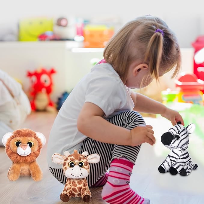 My OLi 5" Plush Toys Small Stuffed Animals Bundle of Cute Giraffe, Lion, Tiger, Panda, Elephant, Zebra Plush Animals Pack of 6 for Kids