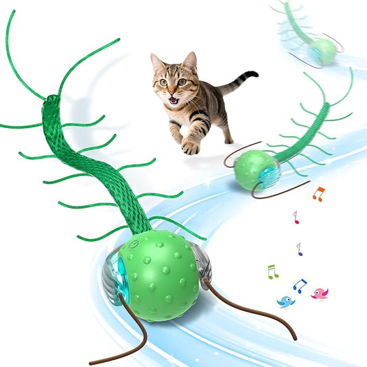 Interactive Cat Toys for Bored Cats, with Chirping, Centipede Motion Wake-up Super Motor Cat Ball on Rug