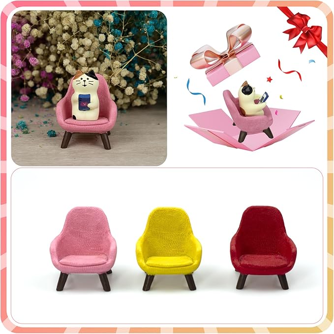 Cute Cat Playing Phone on Sofa Resin Figurine Desk Decor & Cat Lover Gift (Pink Sofa)