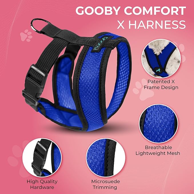 Gooby Comfort X Head In Harness - Blue, X-Large - No Pull Small Dog Harness Patented Choke-Free X Frame - Perfect on the Go Dog Harness for Medium Dogs No Pull or Small Dogs for Indoor and Outdoor Use