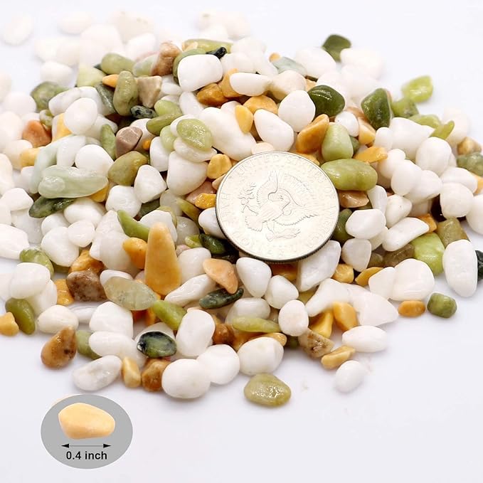 Mixed Color Decorative Rocks Stones Pebbles for Plants Garden Gravel White Rocks with Yellow, Green Pastel Accents Vase Filler Rocks Natural Stone Top Dressing for Potted Plants Succulents 2.2 lbs