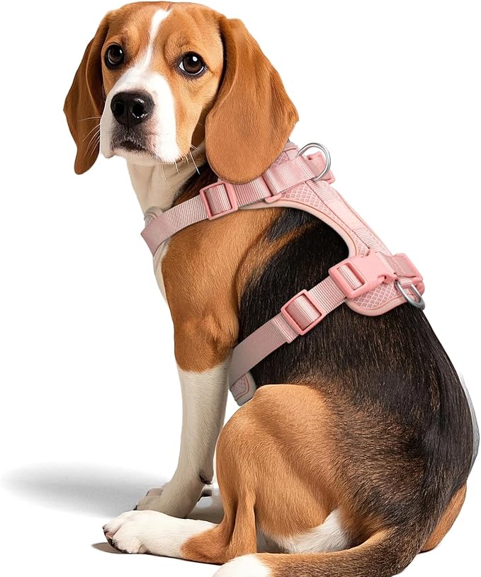 Wisedog Mesh Breathable Dog Harness: No Pull Harness with 3 Fast-Release Buckles Adjustable for Walking & Training for Small Medium Large Dogs (Pink, M: Neck=17"-22"/Chest=15"-28")