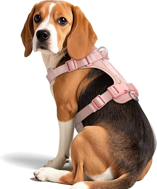 Wisedog Mesh Breathable Dog Harness: No Pull Harness with 3 Fast-Release Buckles Adjustable for Walking & Training for Small Medium Large Dogs (Pink, M: Neck=17"-22"/Chest=15"-28")