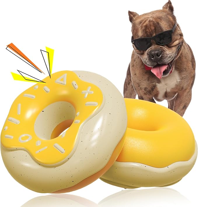 LiuMelinda Dog Chew Toys for Aggressive-Chewers - Indestructible Dog Toy for Aggressive Chewer，Tough Chew Toys for Dogs （Rubber Yellow-Donut）