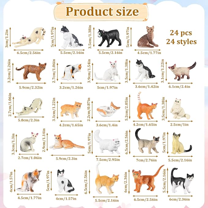 DIVINA VITAE 24Pcs Realistic Cat Figurines Plastic Mini Cat Figures Cute Cats Cake Toppers for DIY Craft Decor Birthday Gift School Project Landscape Bonsai