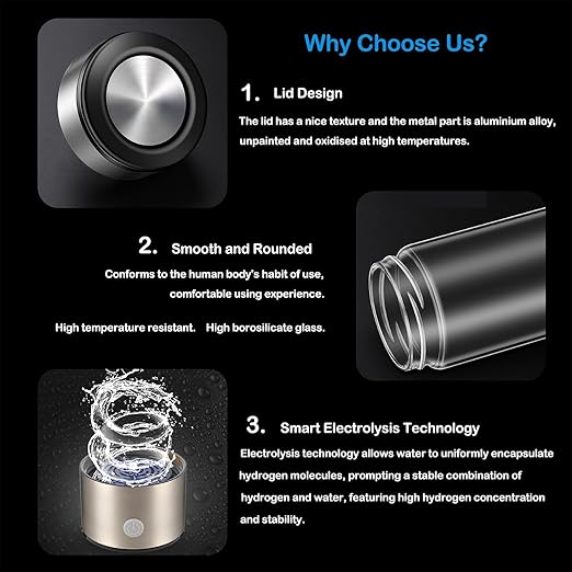 Hydrogen Water Bottle, Hydrogen Water Bottle Generator, Portable Water Electrolysis Cups, for Home, Travelling and Office