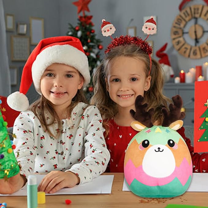 Christmas Reindeer Plush 12" Christmas Stuffed Animal Doll - Cute Soft Decompress Animals Plush Toys Great Gifts for Kids,Holiday Party Exchange or Soft Festive Fall Winter House Decor