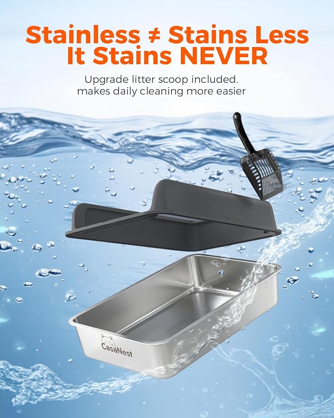 XXXL Stainless Steel Cat Litter Box with Lid 28.1''×20.5''× 10.1” Extra Large Metal Cat Litter Box for Big, Multi Cats, Anti-Leakage & Non-Stick Metal Pan, Easy to Clean, Durable (Black