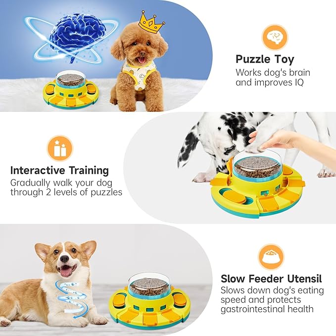 Potaroma Dog Puzzle Toy 2 Levels, Slow Feeder, Pup Food Treat Feeding Dispenser for IQ Training and Entertainment for All Breeds 4.2 Inch Height