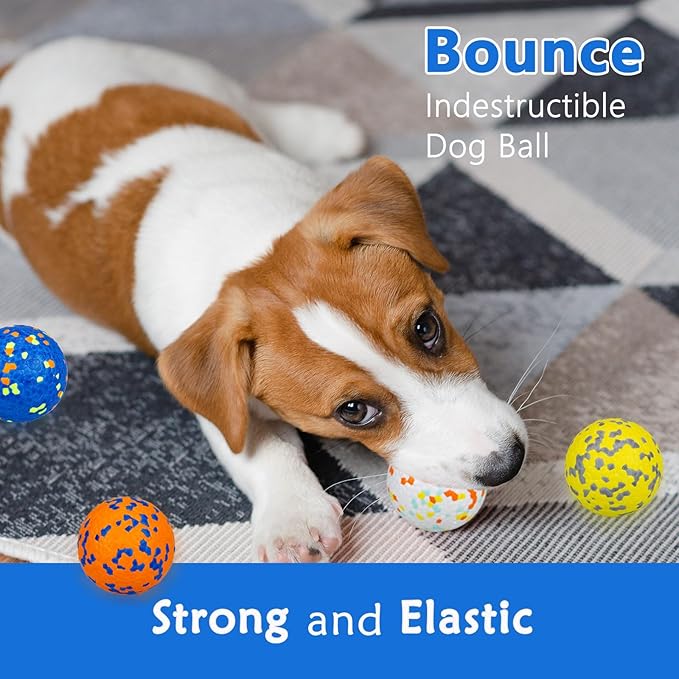 4 Pack Super Bouncy Dog Balls, Fun Indestructible Tennis Balls for Aggressive Chewers, Durable Floating Fetch Toys for Small Dogs with Lifetime Replacement