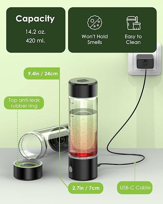 Hydrogen Water Bottle, 3 Min Rapid Hydrogen Water Bottle Generator with SPE PEM Technology, Portable Hydro Water Bottle Suitable for Gym Office Travel Home, Gift for Love Friend Family, Black