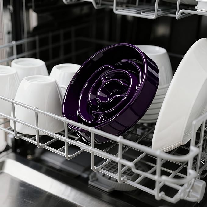 Slow Feeder Dog Bowls, Silicone Dog Bowl with Anti-Slip, Slow Feeder & Non-Slip Design, Boredom and Anxiety Reducer, Suitable for All Breed Dogs and Cat (Ceramic-Purple)