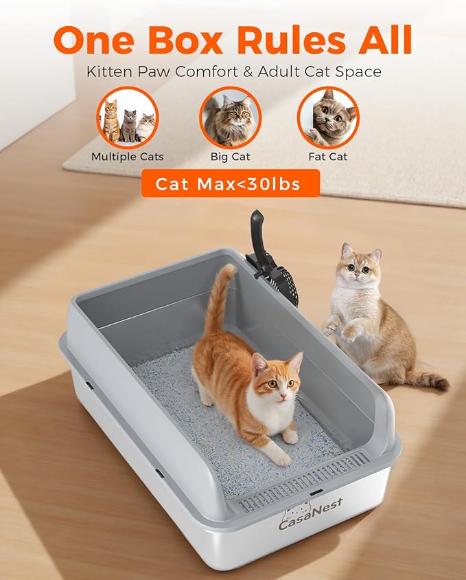 XXXL Stainless Steel Cat Litter Box with Lid 28.1''×20.5''× 10.1” Extra Large Metal Cat Litter Box for Big, Multi Cats, Anti-Leakage & Non-Stick Metal Pan, Easy to Clean, Durable (Dark Grey