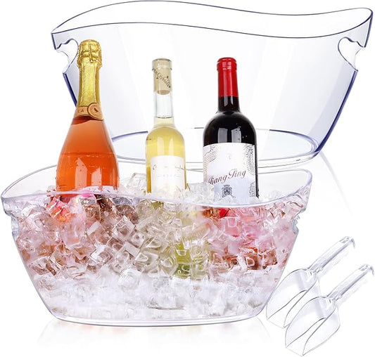 Ice Buckets for Parties, 6.5L Beverage Tub 2pcs Large Mimosa Bar Clear Acrylic Champagne Bucket with Scoops, Drink Bucket Tub for Cocktail Bar, Upgraded 6.5 Liter Wine Beer Cooler Bucket Kit