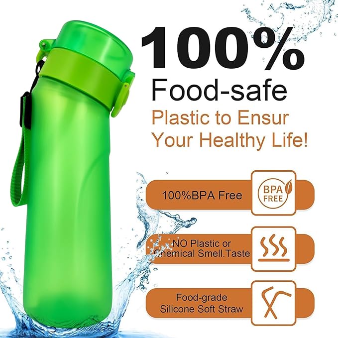 Air Water Bottle,750ML Scent Water Cup with 3 Flavour Pods,Leak Proof Sports Water Cup with Straw Suitable for Outdoor Sports,Gifts From Friends, Birthday Gifts (New Green + 3pods)